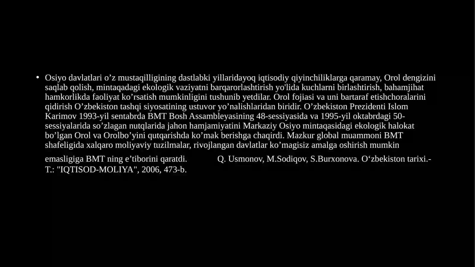 O‘ZBEKISTONNING MARKAZIY OSIYO DAVLATLARI BILANO‘ZARO HAMKORLIGI 4