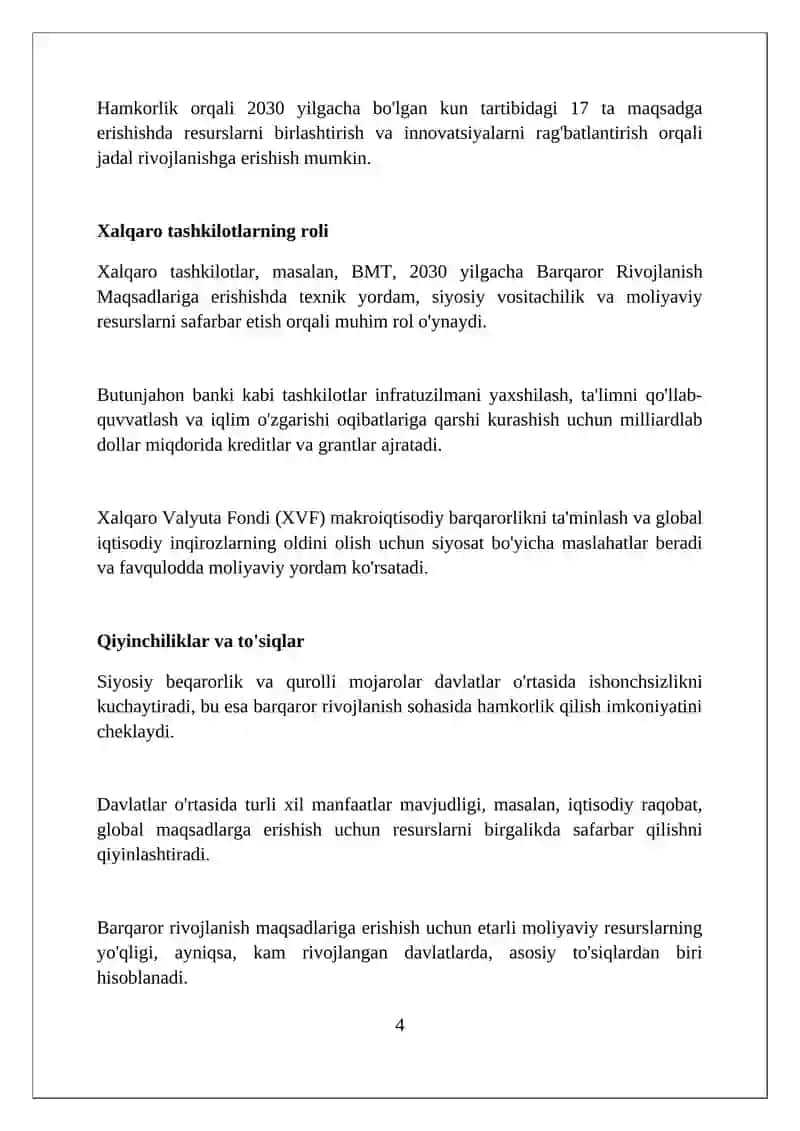 Hamkorlik va sheriklik – barqaror rivojlanish uchun global hamkorlikni kuchaytirish 4