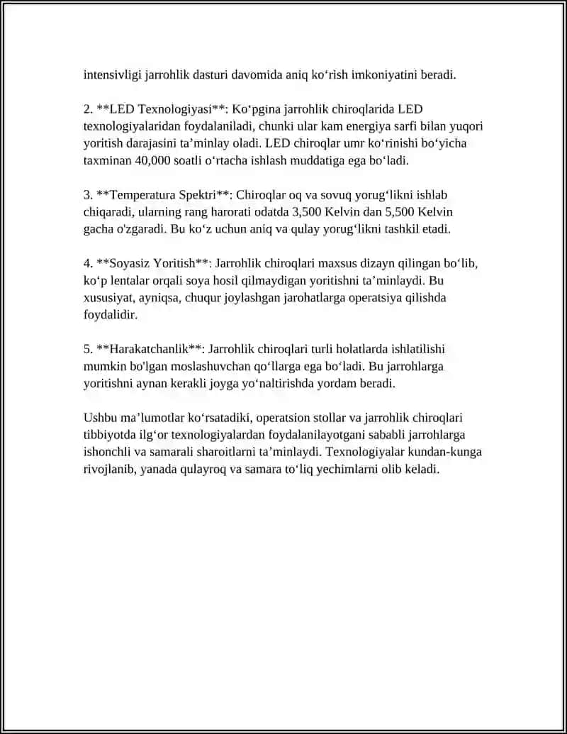 Operatsion stol va jarrohlik chiroqlari 4