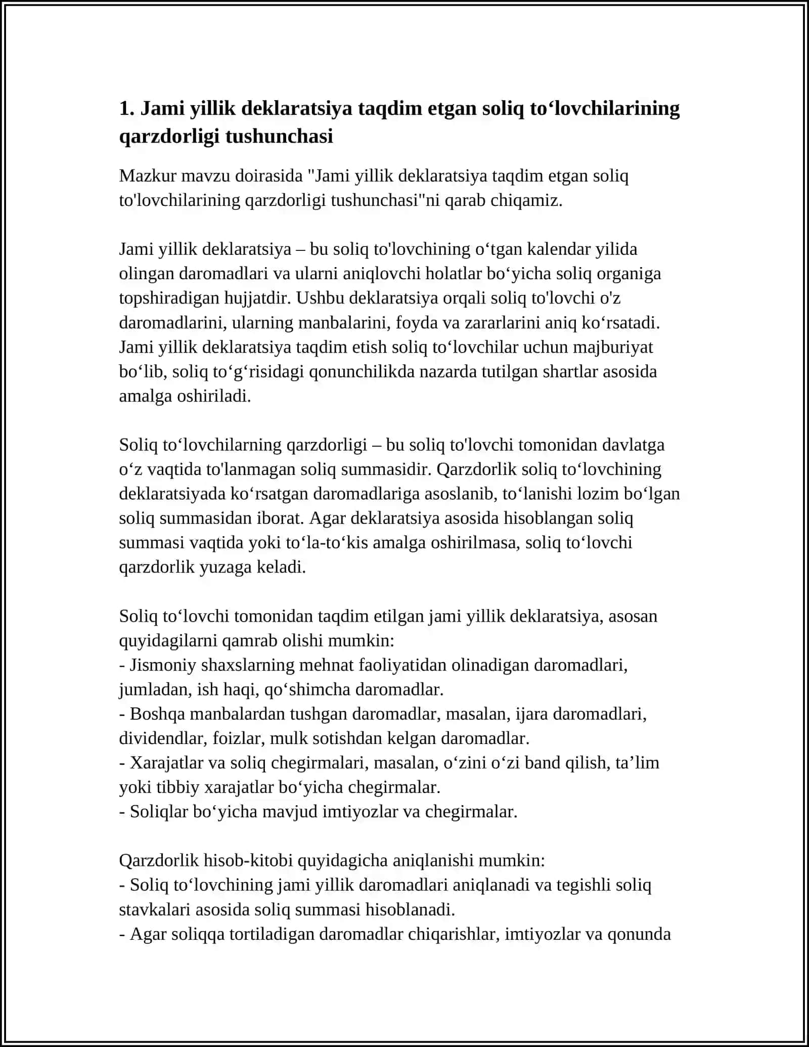 JAMI YILLIK DEKLARATSIYA TAQDIM ETGAN SOLIQ TO‘LOVCHILARNI SOLIQLARDAN QARZDORLIGI 4