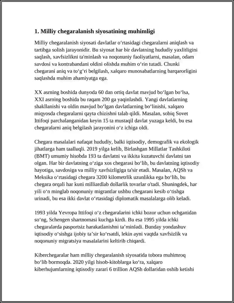 MUSTAQIL ISH Mavzu: MILLIY CHEGARALANISH SIYOSATI.MAQSAD VA VAZIFALARI 4