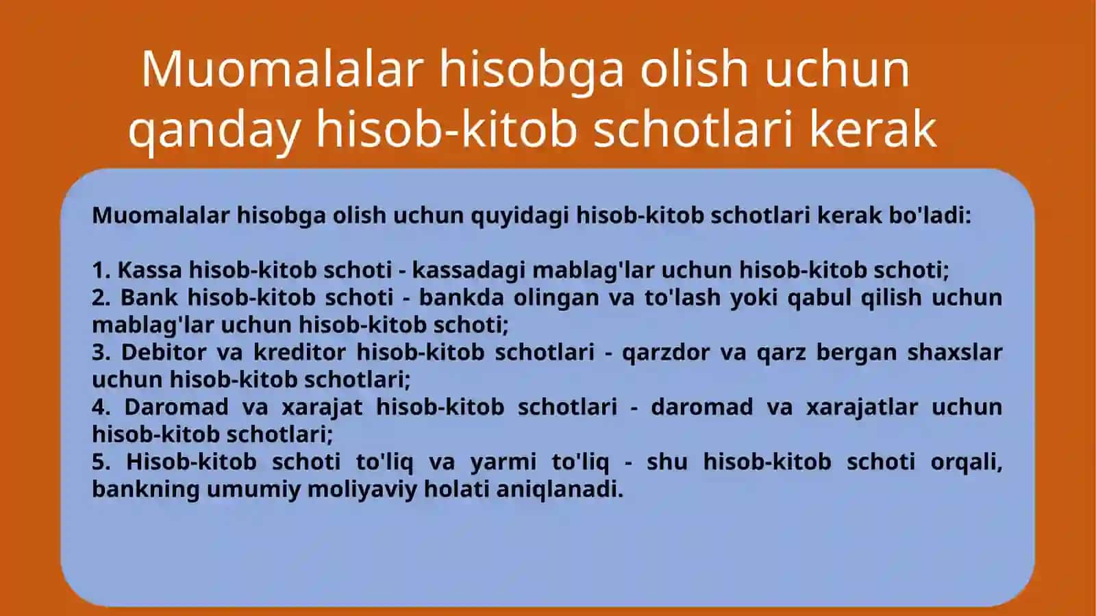 Bankdagi hisob-kitob schoti bo’yicha muomalalarni hisobga olish 4