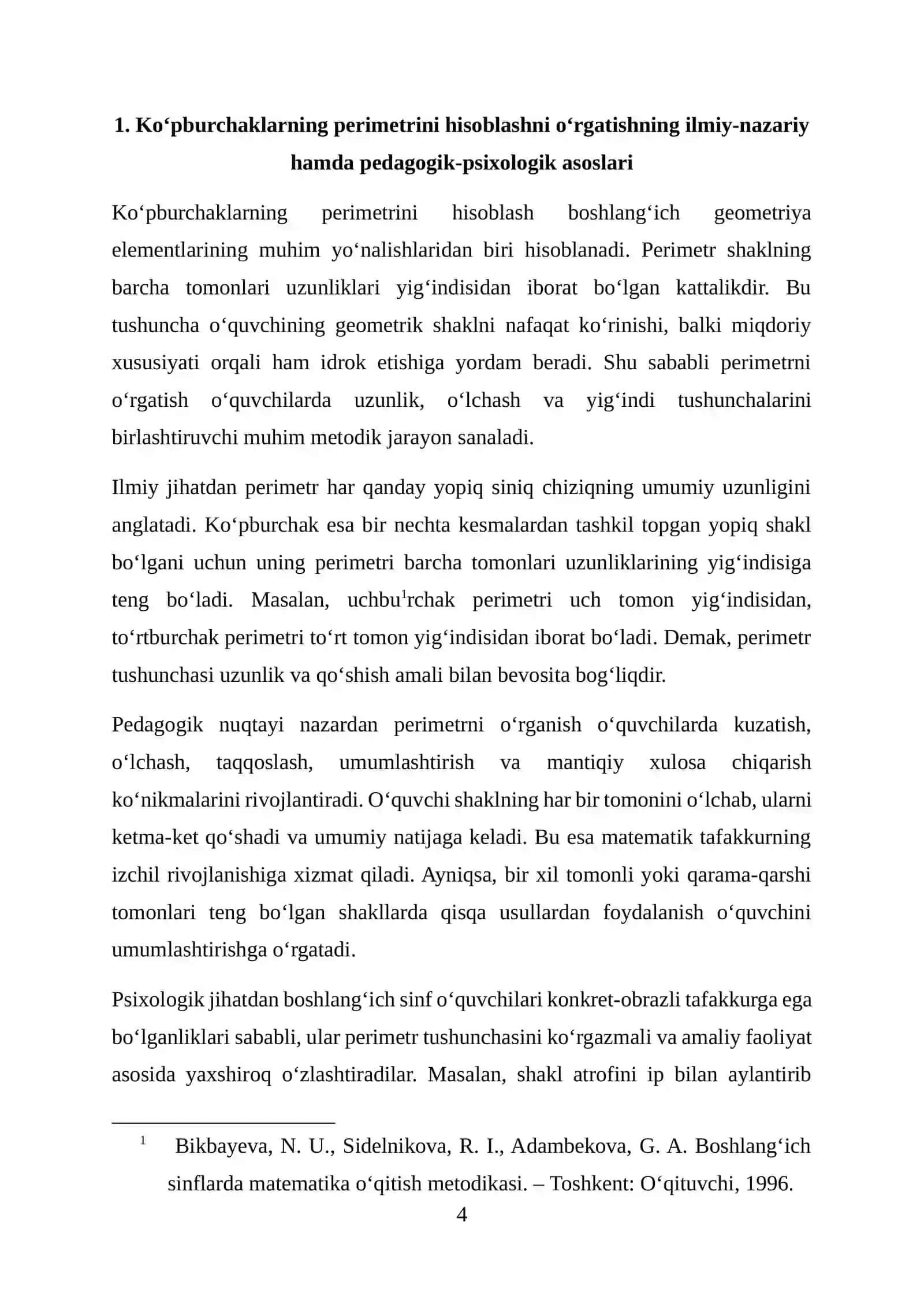 Ko‘pburchaklarning perimetrini hisoblashni o‘rgatishning ilmiy-nazariy hamda pedagogik-psixologik asoslari 4