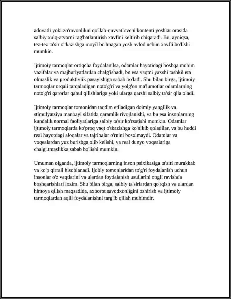 ZAMONAVIY TEXNOLOGIYALAR VA SUN'IY INTELLEKTNI INSON PSIXALOGIYASIGA IJOBIY VA SALBIY TA'SIRI 4