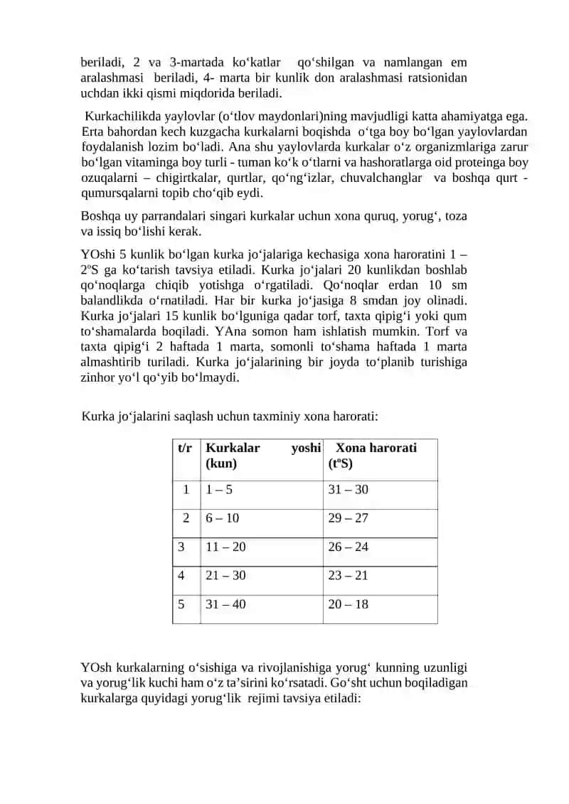 Kurka jo’jalarini o’stirish va parvarishlash usullari 4