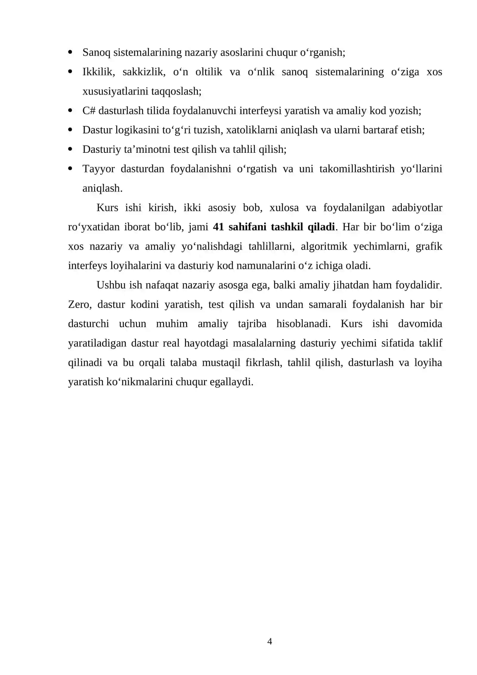 C# dasturlash tilida "sanoq sistemalari" dasturini yaratish kurs ishi 4