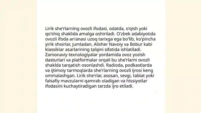 Lirik turdagi asarlarni ifodali o'qish 4