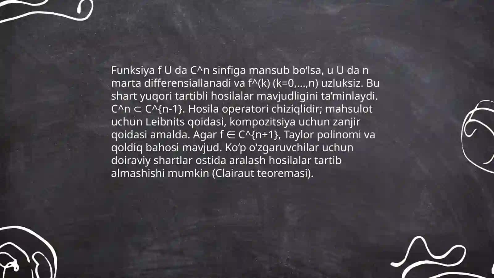 Yuqori tartibli hosilalar Oshkormas va parametrik korinishda funksiyalarning yuqori tartibli hosilalari 4