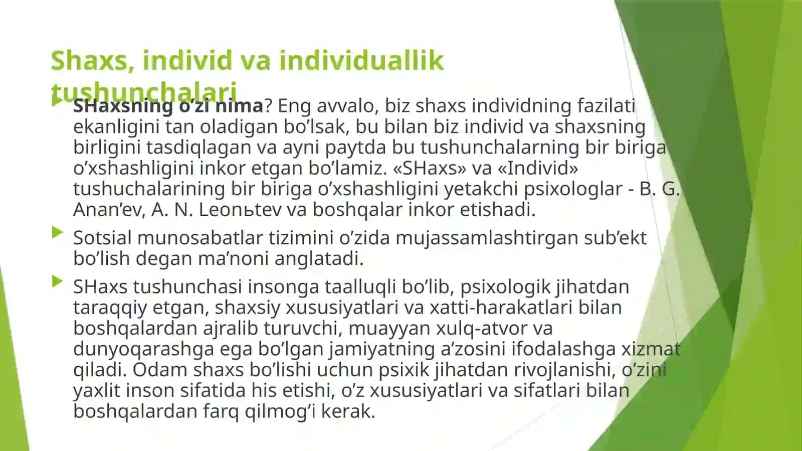Shaxs rivojlanishining umumiy qonunlari, uning tashxisi to'g'risida g'oyalar 4