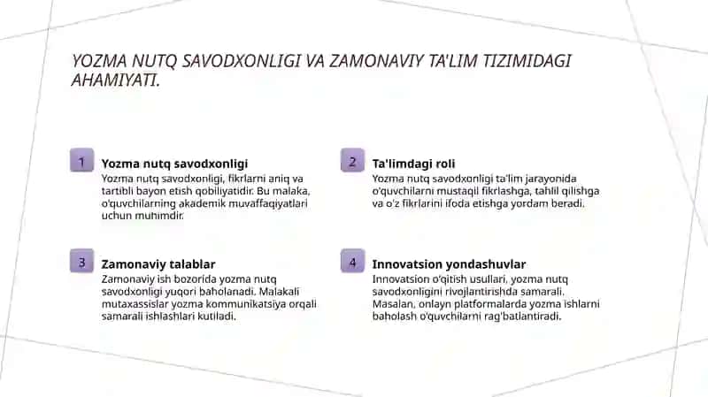 Yozma nutq savodxonligining xususiyatlari va istiqbollari 4