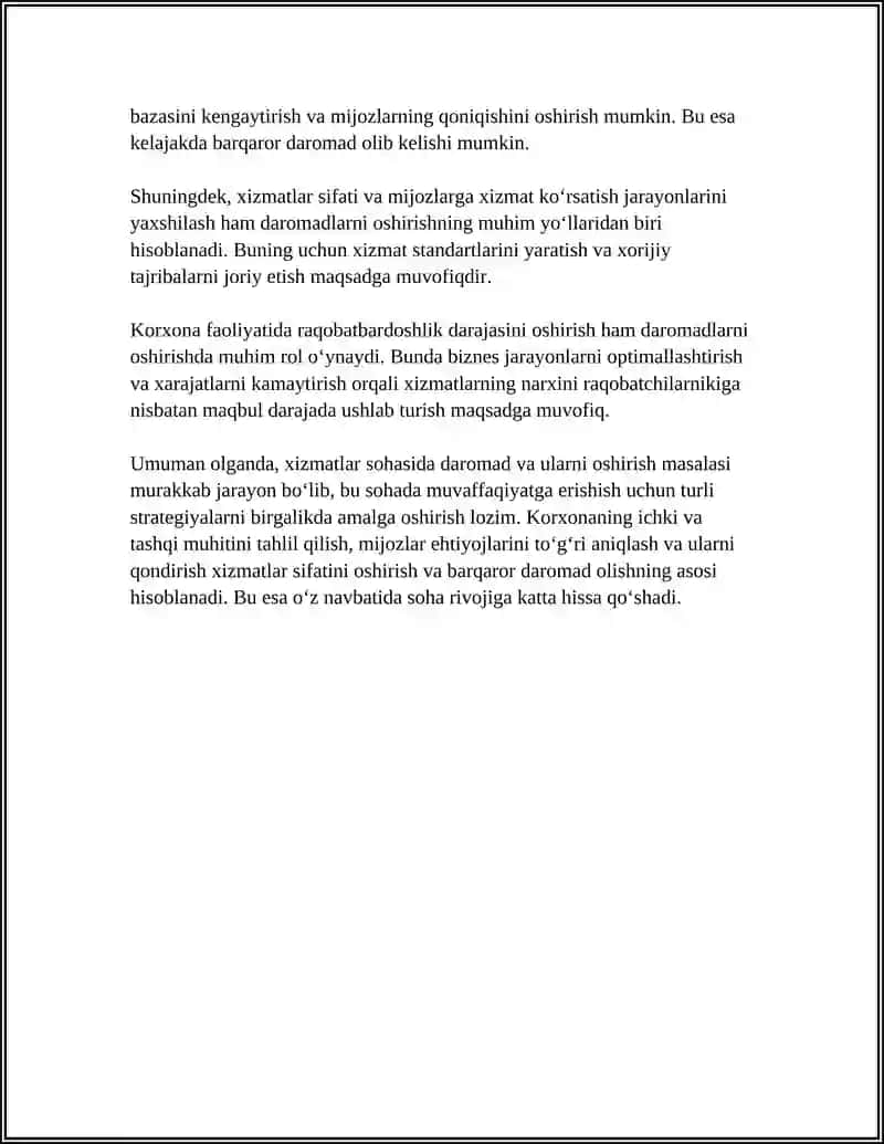 XIZMATLAR SOHASI KORXONALARIDA DAROMADLAR VA ULARNI OSHIRISH YO'LLARI 4