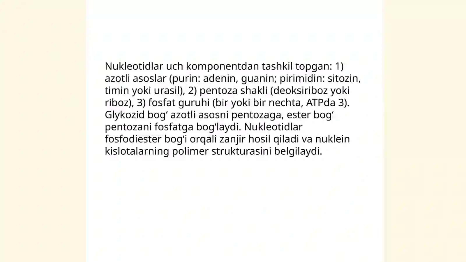 Nuklein kislotalar ularning tuzilishi xossalari biologik ahamiyati 4