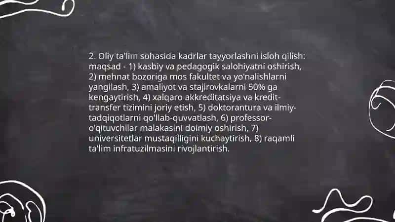 Kadrlar tayyorlash va talim sohasini isloh qilish 4