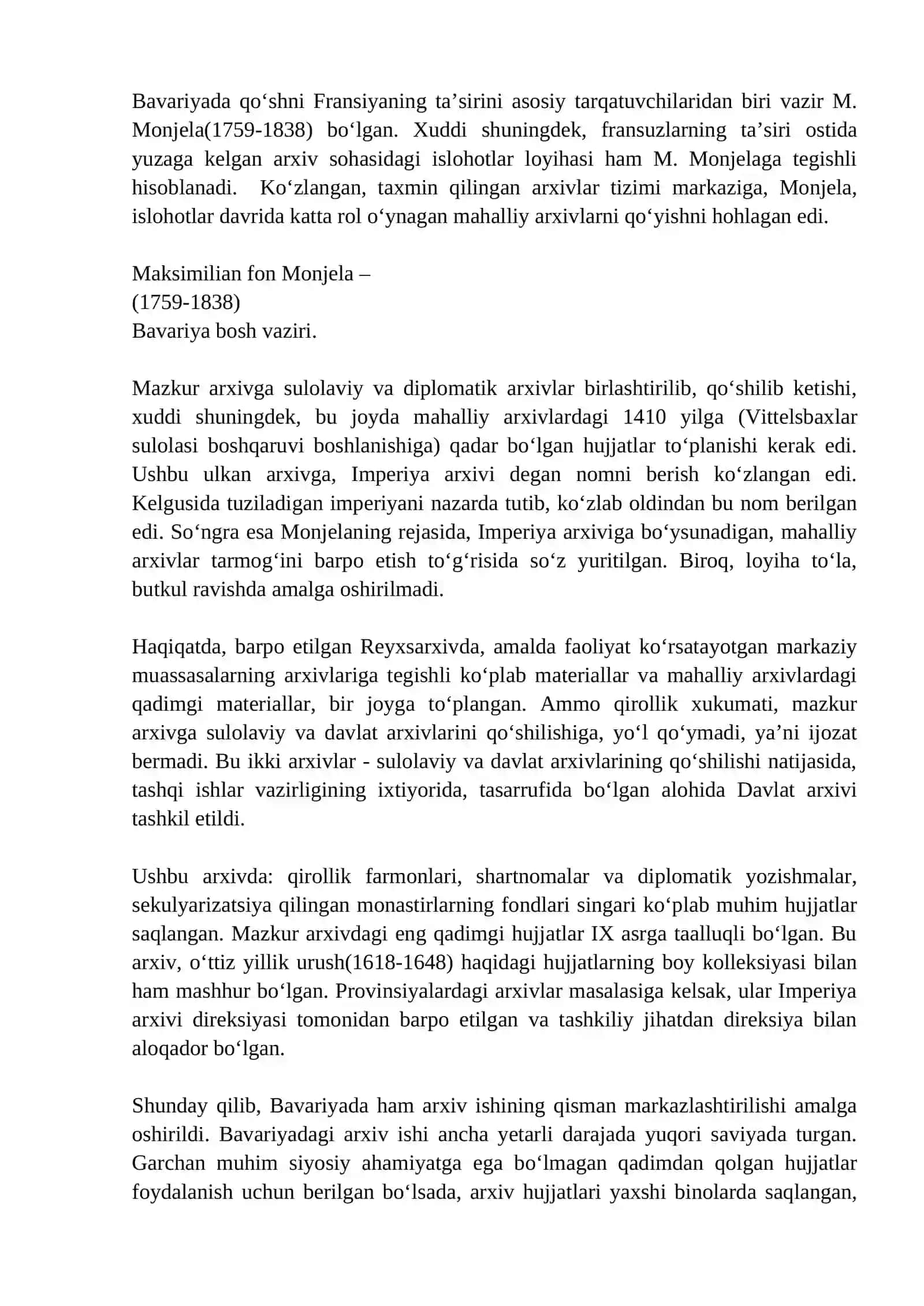 Yangi davrda Germaniyada arxiv ishi. Bavariya va Prussiya arxivlari 4