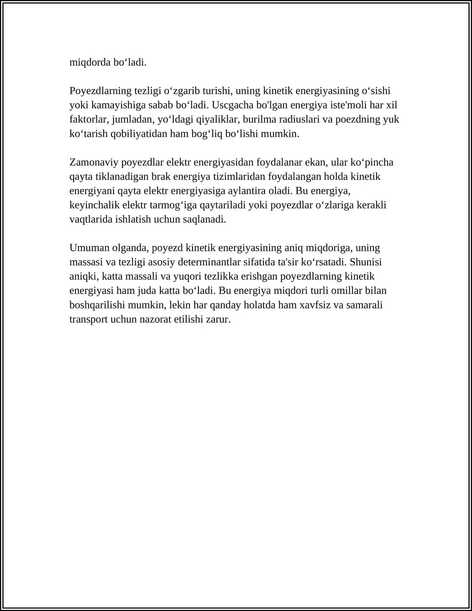 POYEZD HARAKATINING ENERGETIK KOʻRSATKICHLARI,POYEZDNING HARAKAT TEZLIGI,YURISH VAQTINI ANALITIK VA GRAFIK USULLARDA ANIQLASH 4