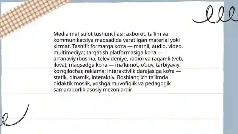 Media mahsulot turlari va ularning boshlang'ich ta'limdagi ahamiyati 4