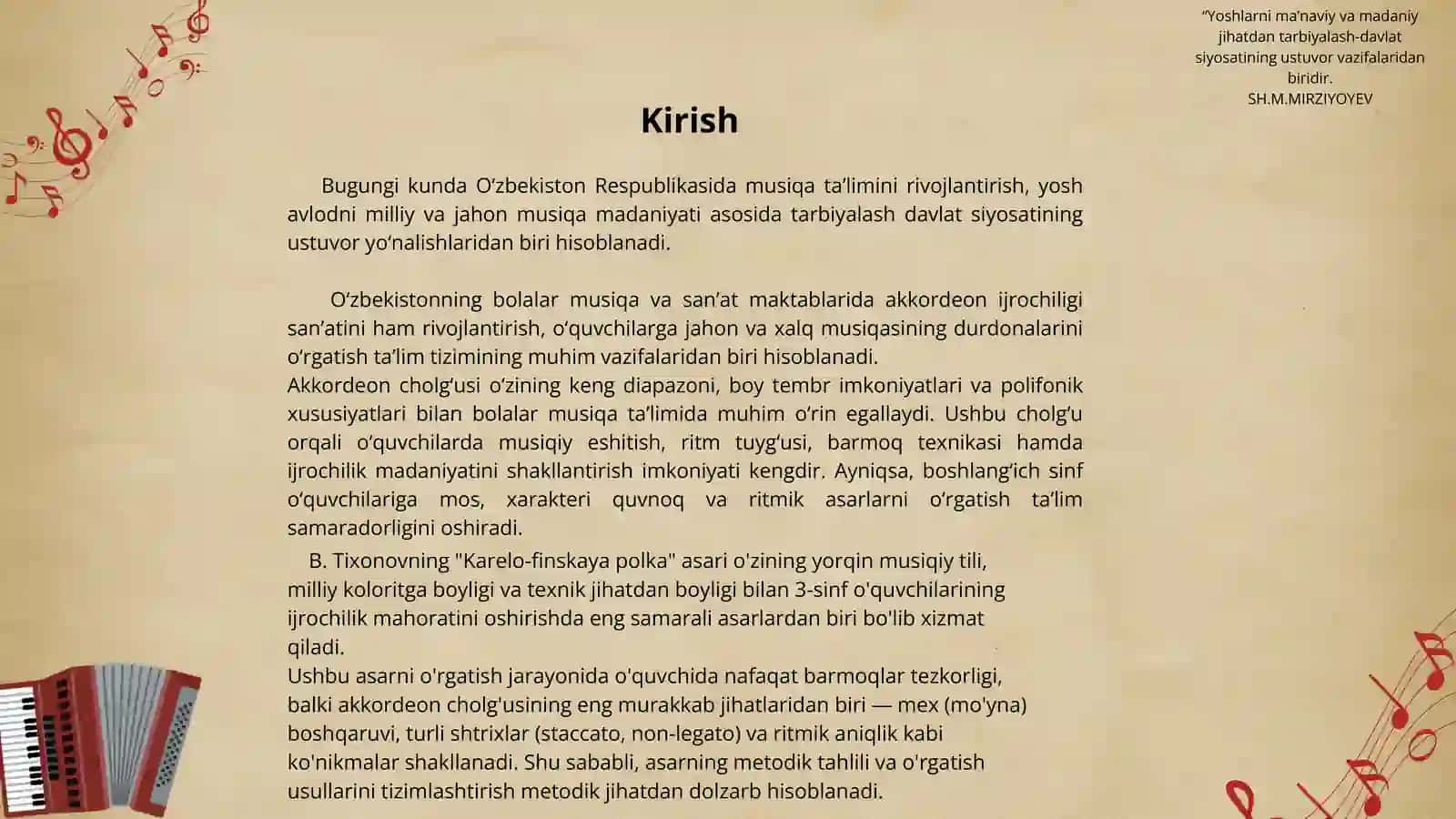 B.Tixonovning “Karelo-finskaya polka” asarini o’rgatish metodikasi 4