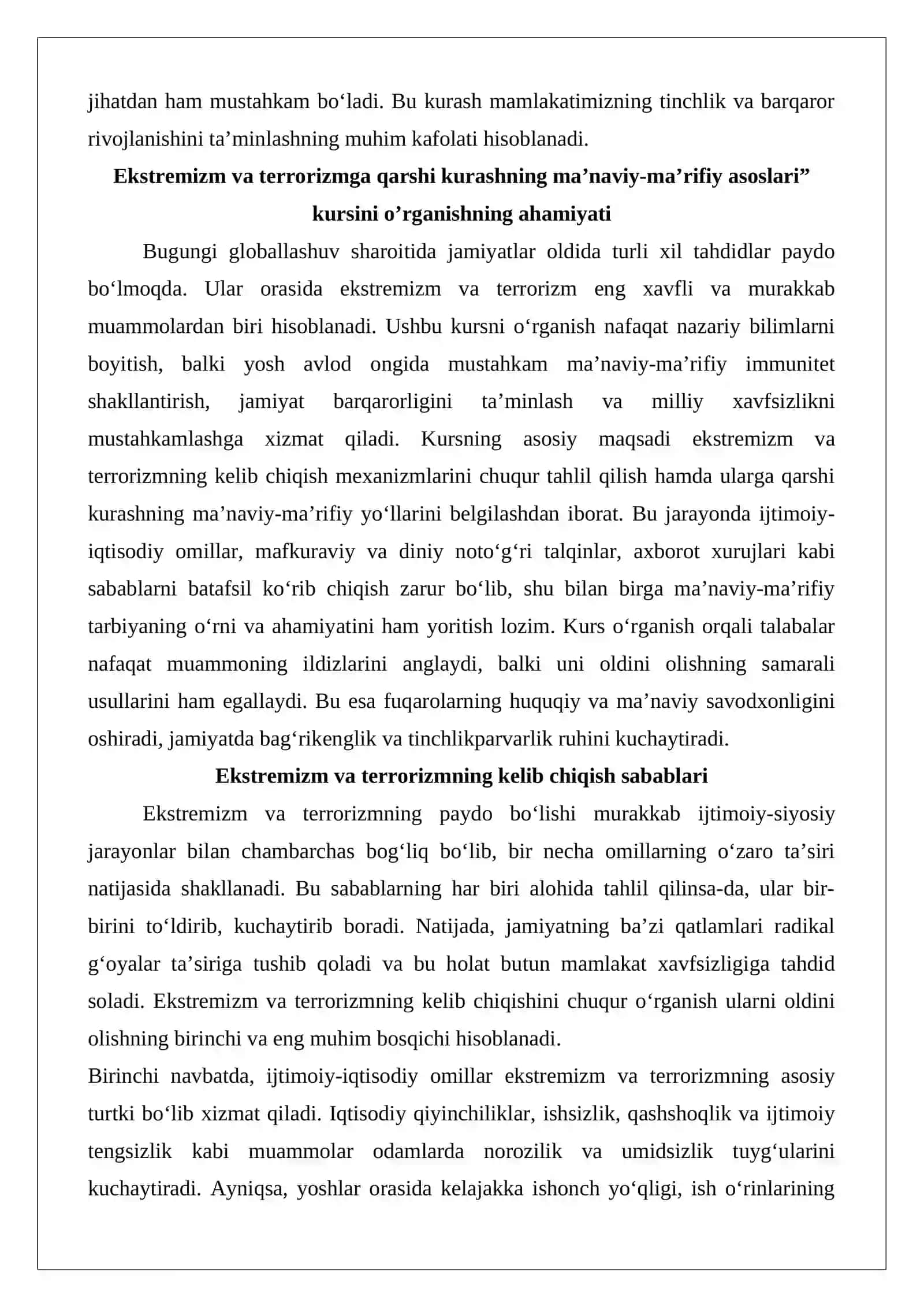 Ekstremizm va terrorizmga qarshi kurashning maʼnaviy-maʼrifiy asoslari kursi 4