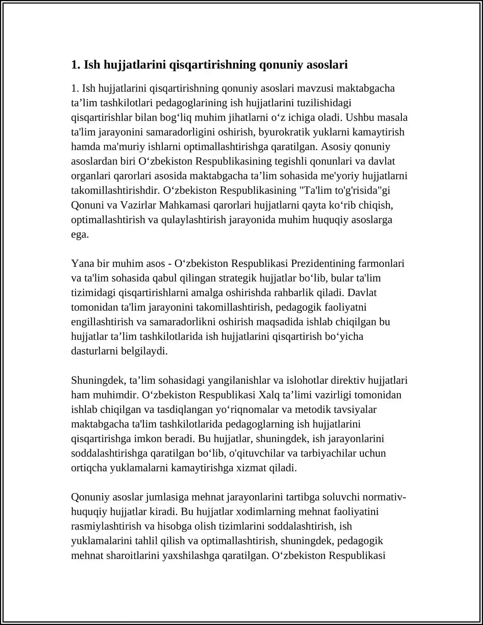 MAKTABGACHA TA'LIM TASHKILOTLARI PEDAGOGLARINING ISH HUJJATLARINI TUZILISHIDAGI QISQARTIRISH 4
