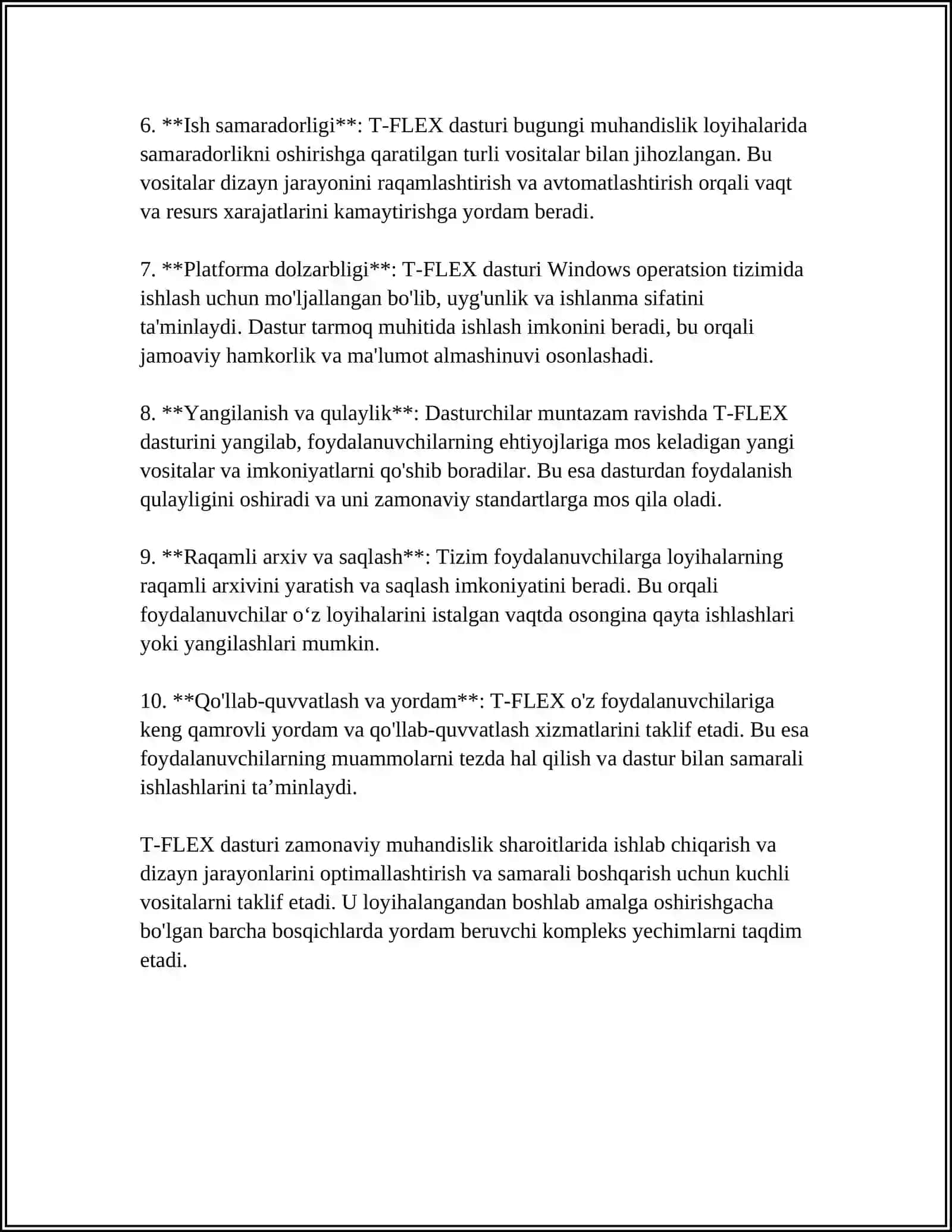 T-FLEX DASTURINING AFZALLIGI VA KAMCHILIGI HAQIDA MA'LUMOT 4