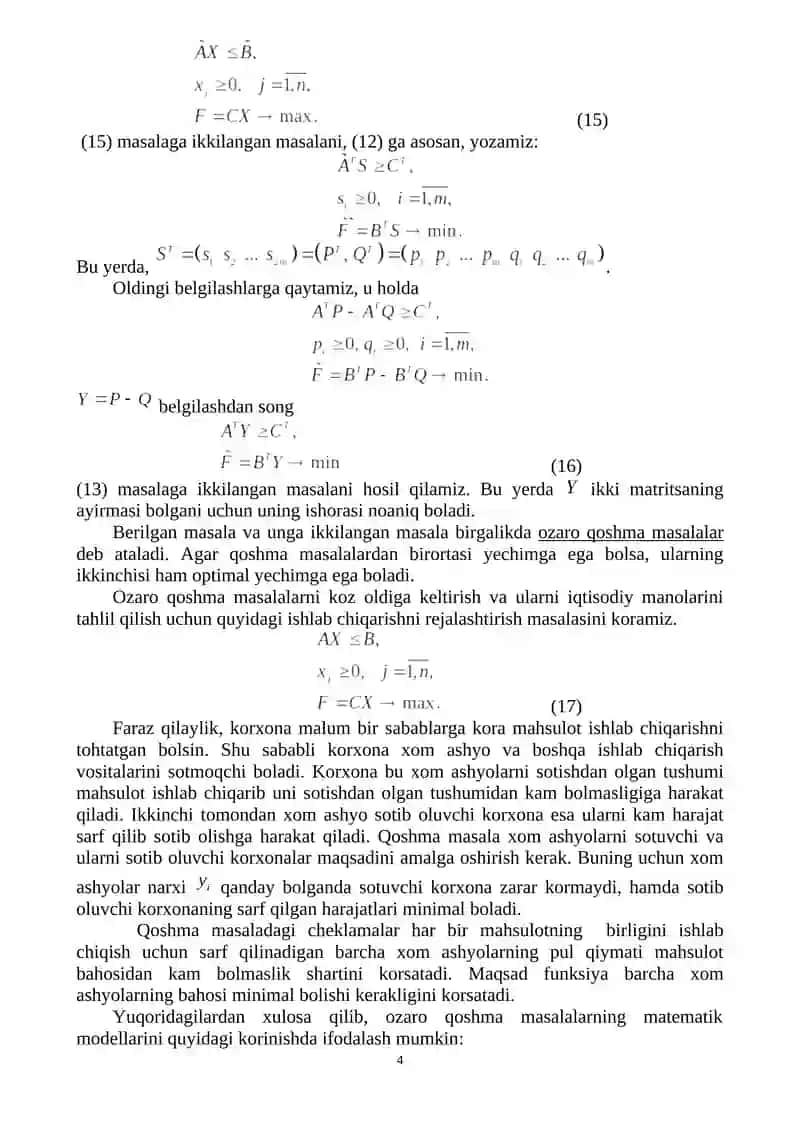 Chiziqli programmalash masalasida ikkilanish nazariyasi 4