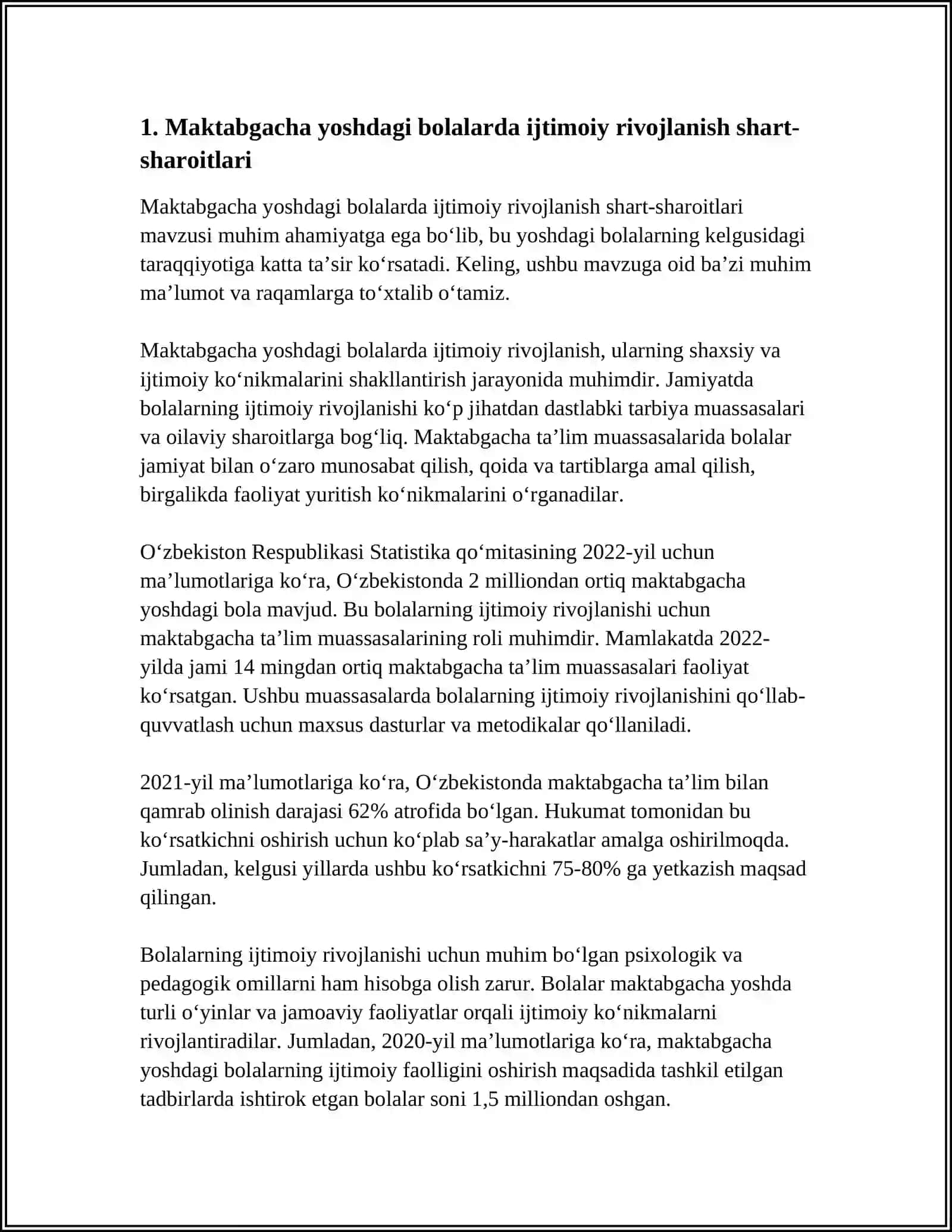 MAKTABGACHA YOSHDAGI BOLALAR RIVOJLANISHINING UMUMIY SHART-SHAROITLARI;KICHIK MAKTAB YOSHIDAGI BOLALARDA OʻYIN FAOLIYATINI OʻQISH FAOLIYATIGA ALMASHINUVI;BOʻSH OʻZLASHTIRUVCHI OʻQITUVCHILARNING TAFAKKURI 4