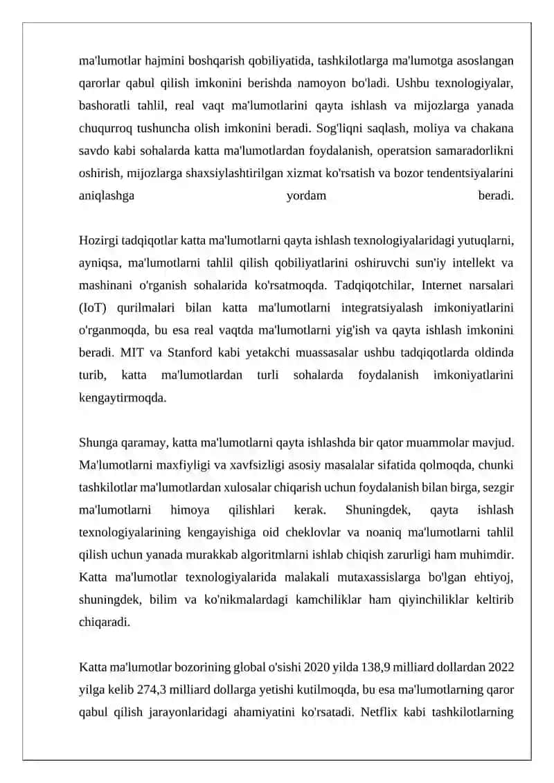 Katta Malumotlar (Big Data) Ni Qayta Ishlash Texnologiyalari 4