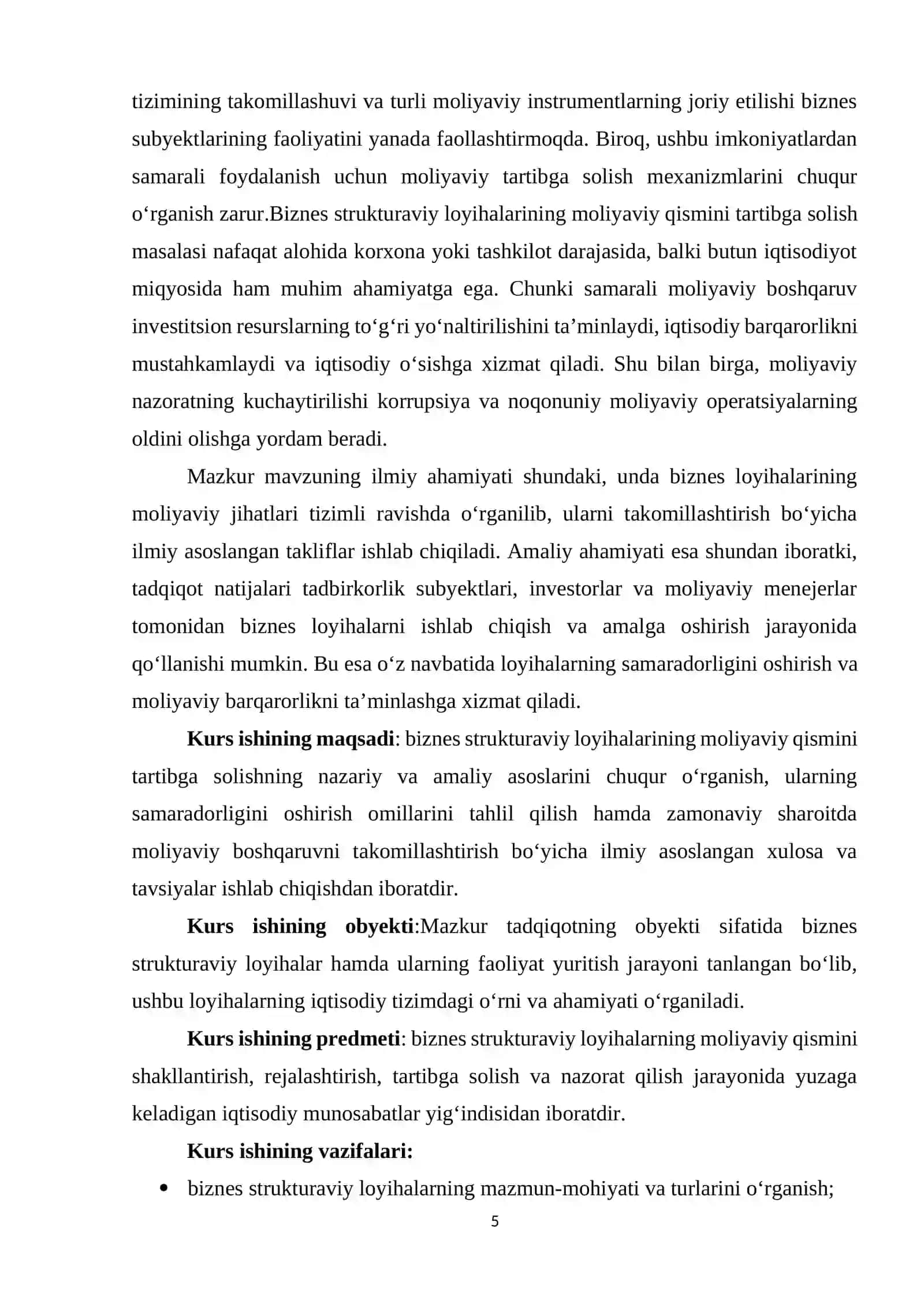 Biznes struktraviy loyxalarining moliyaviy qismi tartibga solish va uning axamiyati 4
