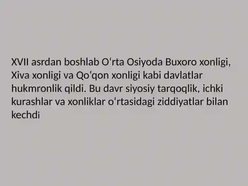 Oʻzbekistonning davlatchilik tarixi(XVII asr davlatchiligidan Yangi Oʻzbekiston davlatchiligigacha) 4