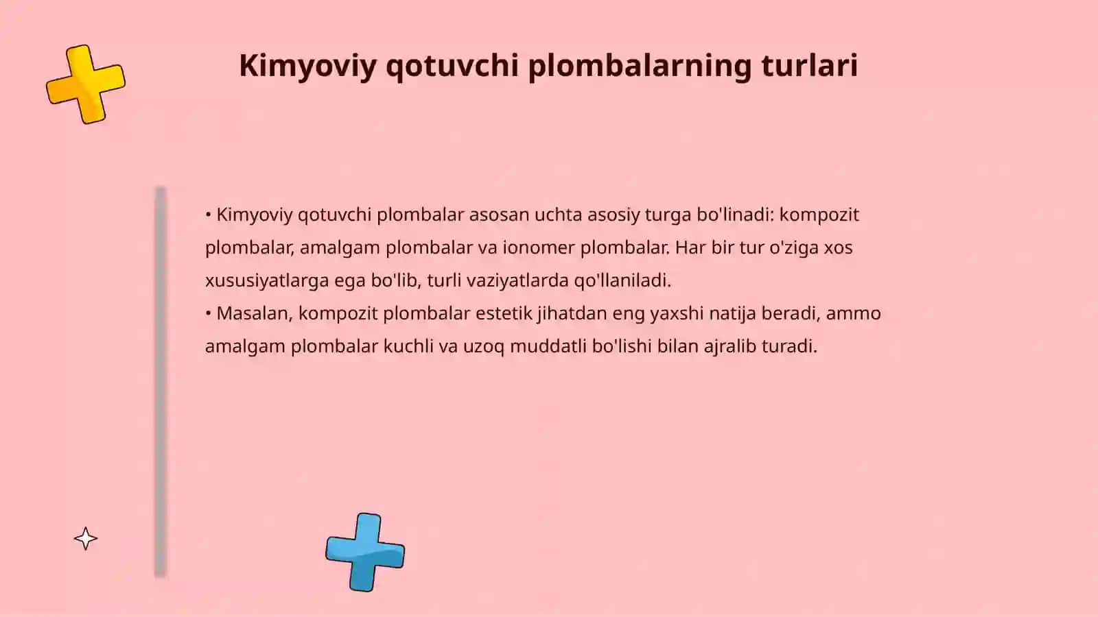 Kimyoviy qotuvchi va nur yordamida qotuvchi plombalar 4