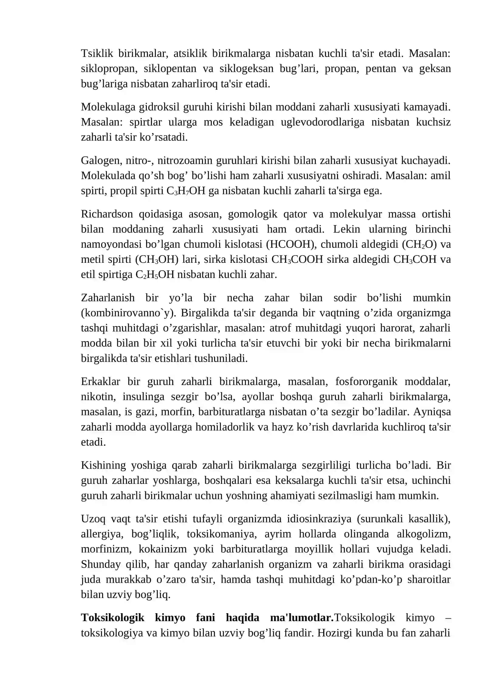 Toksikologik kimyo moduli, mohiyati, maqsadi va vazifalari 4