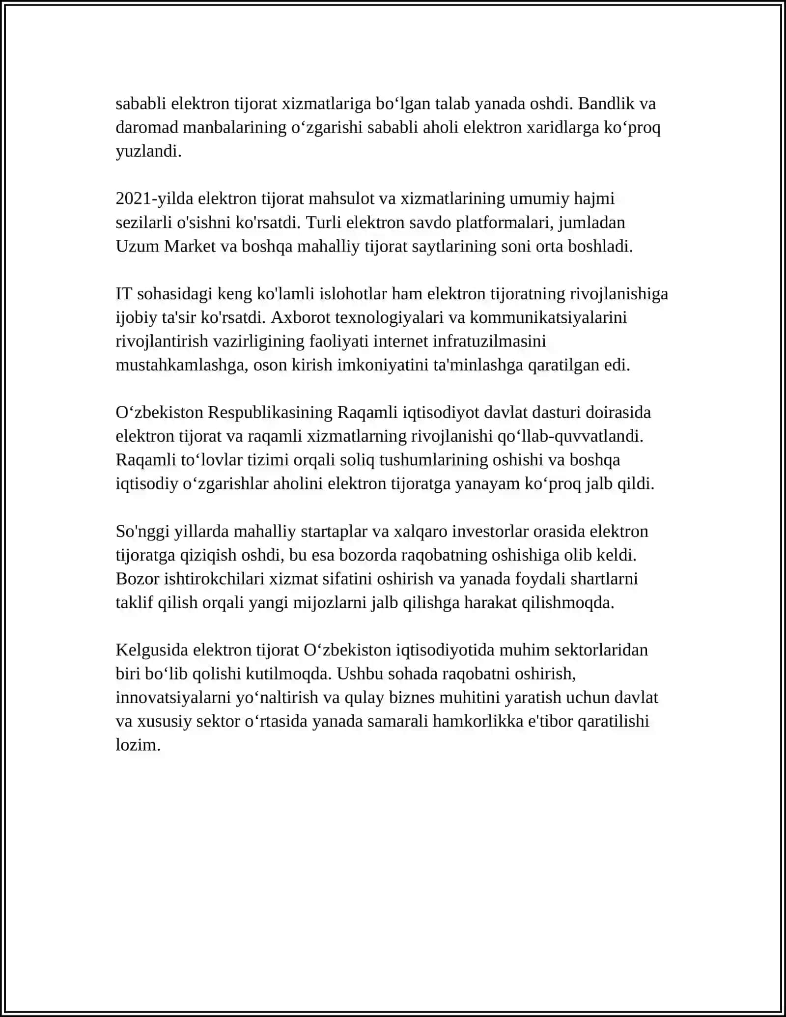 O‘ZBEKISTON RESPUBLIKASIDA ELEKTRON TIJORATNING RIVOJLANISH JARAYONI 4