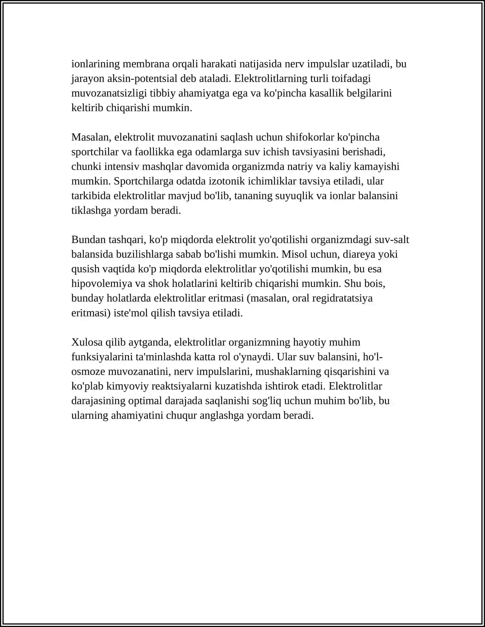 ORGANIZMNING BIOLOGIK SUYUQLIKLARI ELEKTROLIT VA NOELEKTROLITLAR ERITMALARI SIFATIDA 4