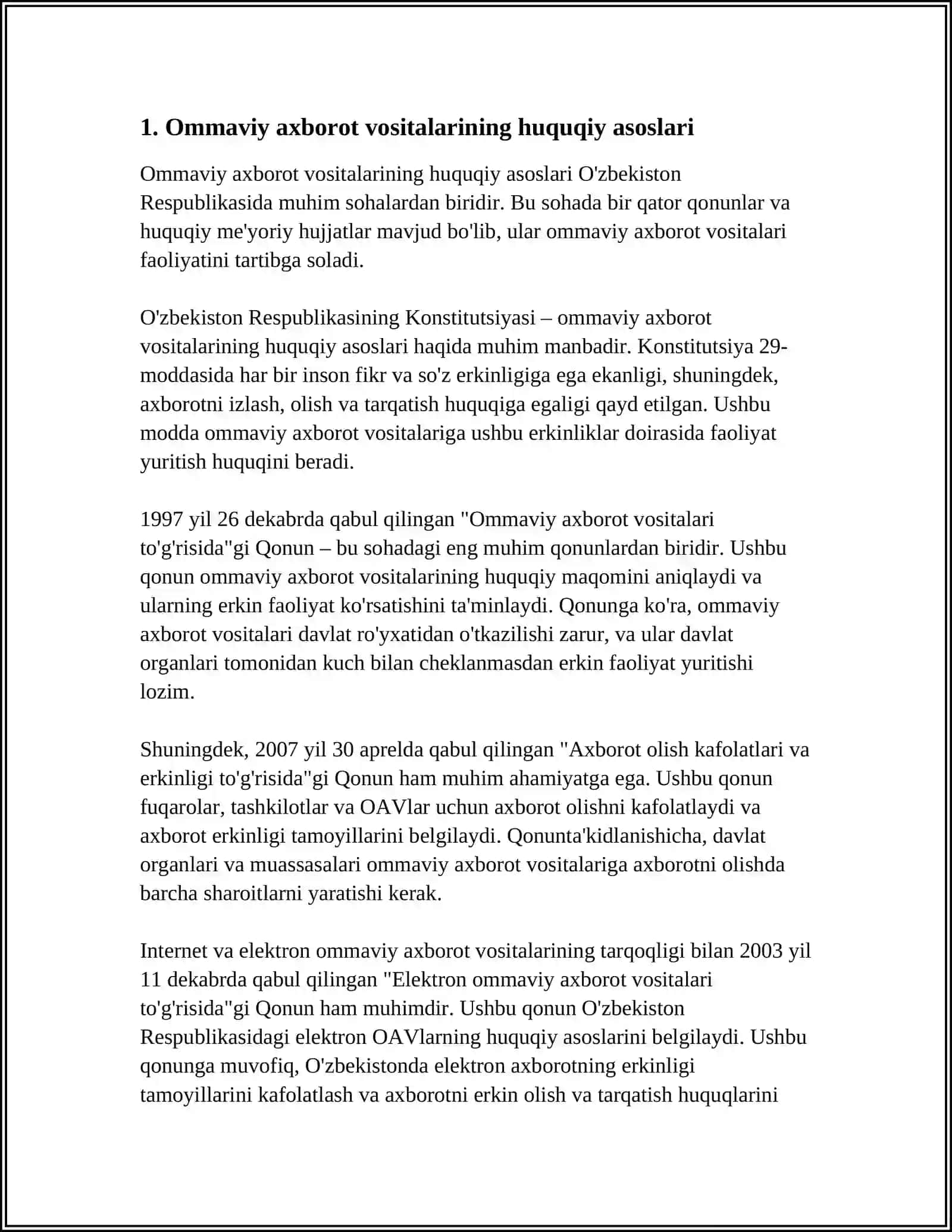 Ommaviy axborot vositalarining huquqiy asoslari 4