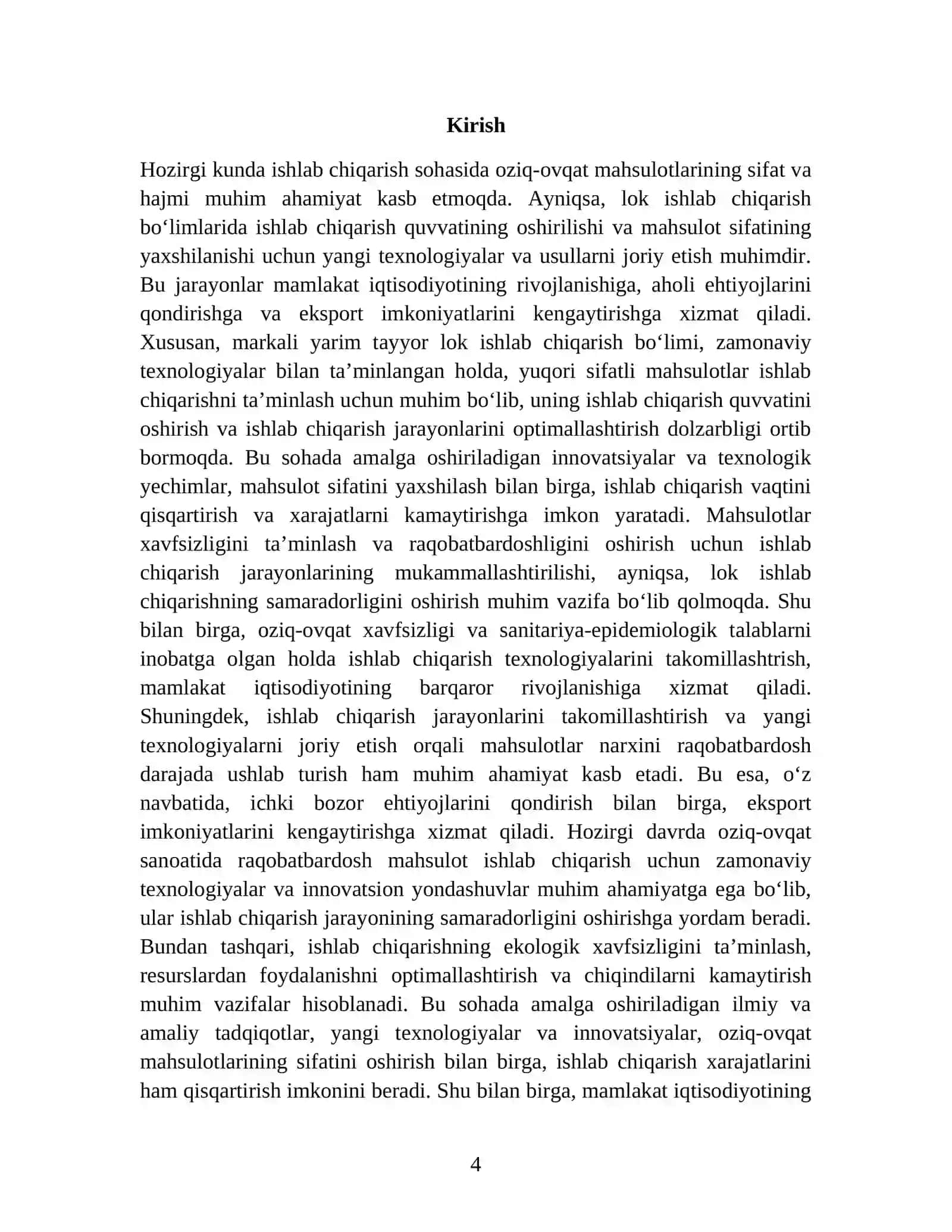 YUQORI MOLEKULALI BIRIKMALAR QAYTA ISHLASH VA LOYIHALASH FANIDAN TAYYORLAGAN KURS ISHI 4