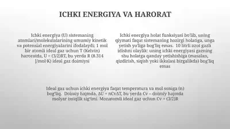 Idealgazning ichki energiyasi 4