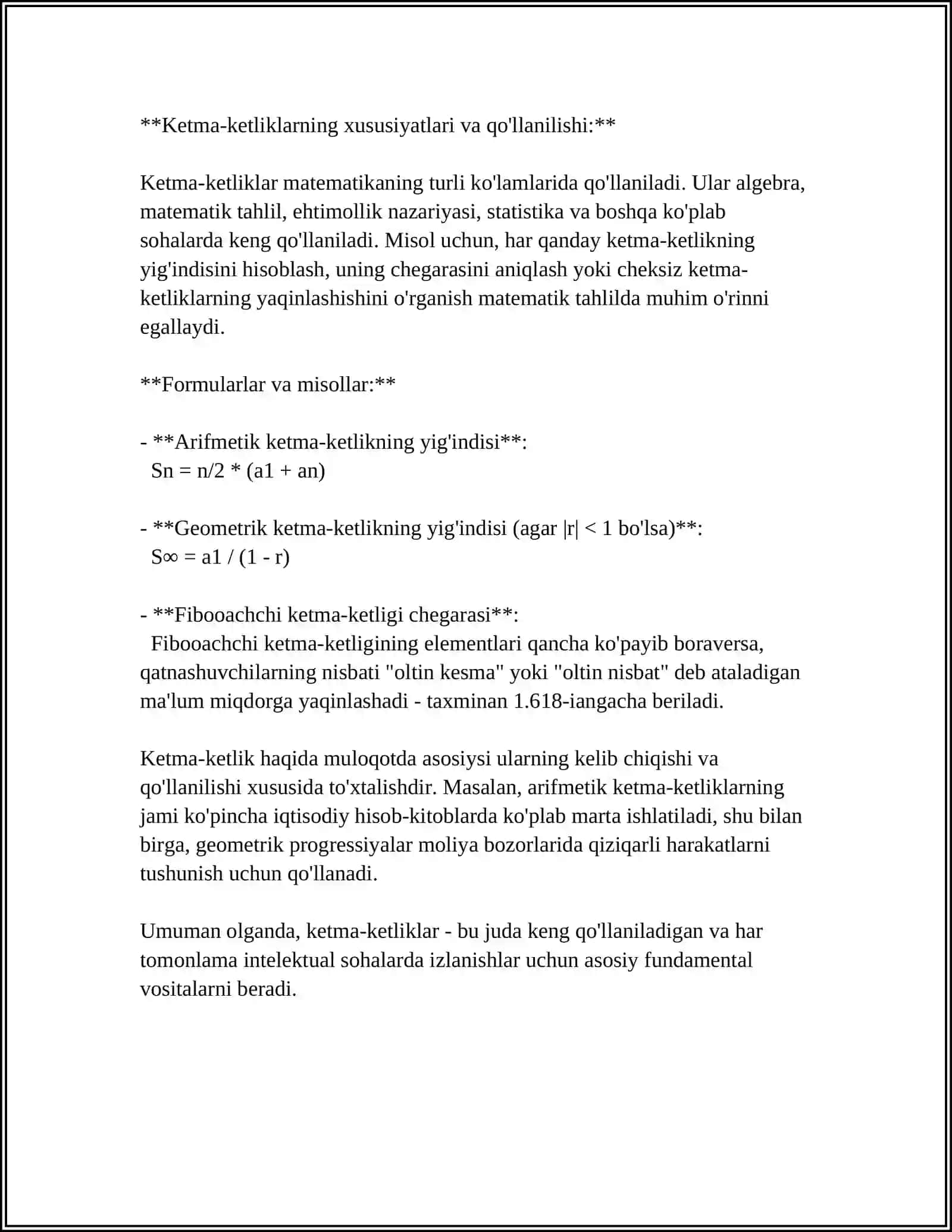 1 SONLI KETMA-KETLIK TUSHUNCHASI. KETMA-KETLIKNING LIMITI 4