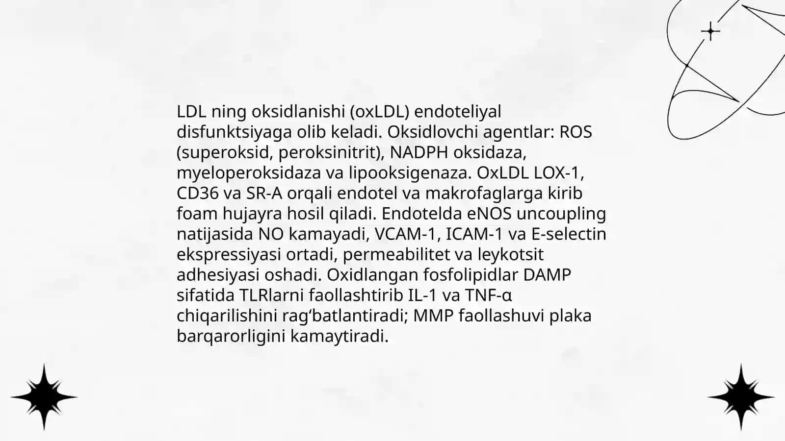 Ateroskleroz rivojlanishining biokimyoviy asoslari. Oʻt-tosh kasalliklari 4
