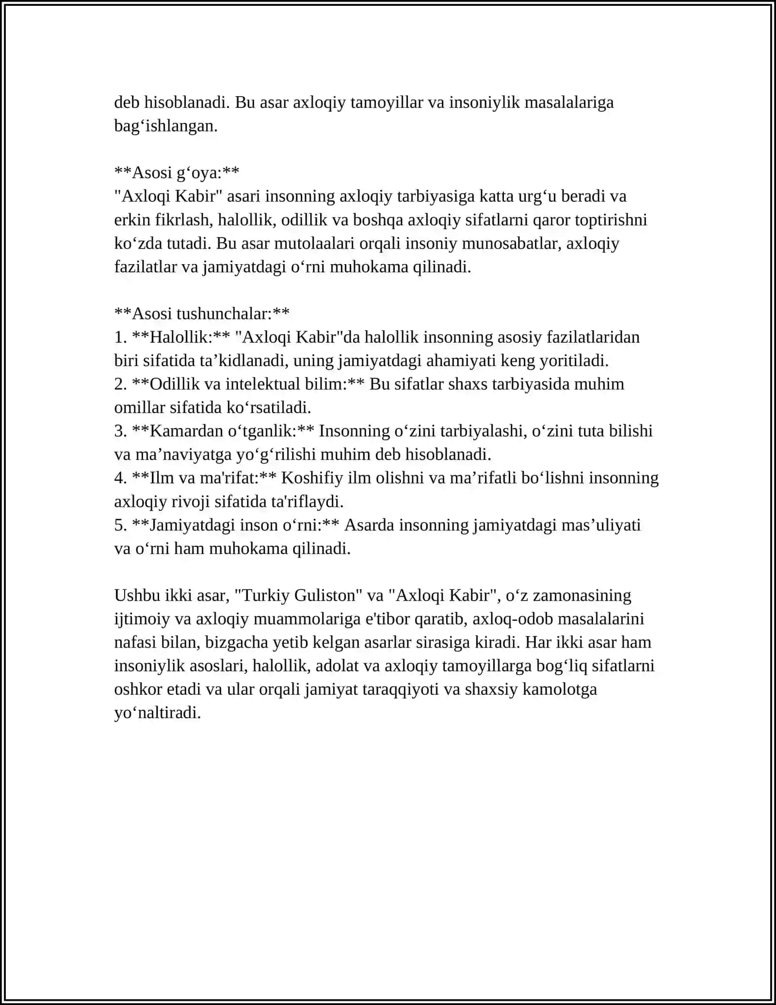 "TURKIY GULISTON YOXUD AXLOQ" VA "AXLOQI KABIR" ASARLARINING QIYOSIY TAHLILI 4