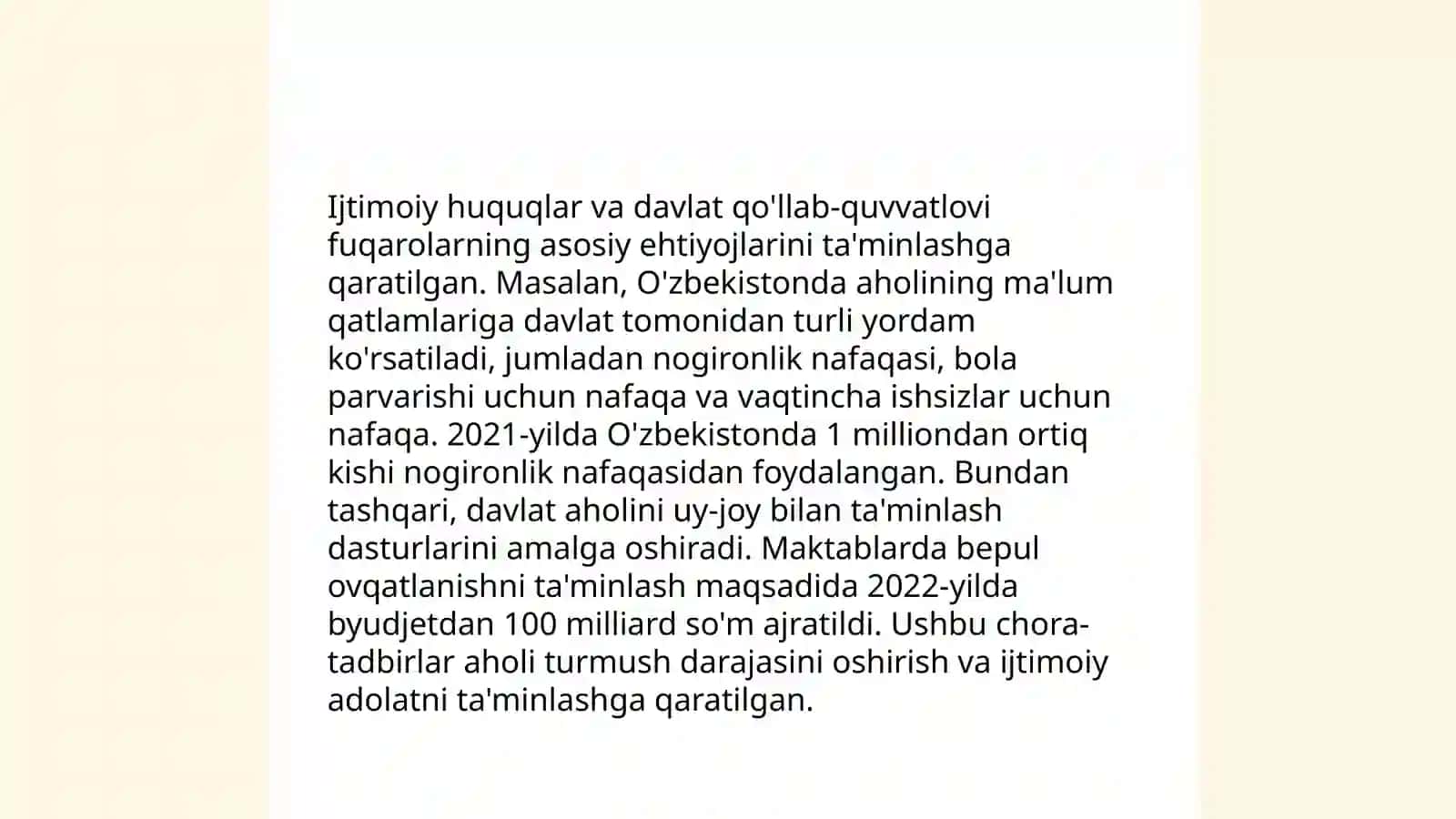 O'zbekiston Respublikasi fuqarolarining iqtisodiy, ijtimoiy, madaniy va ekologik huquqlari 4