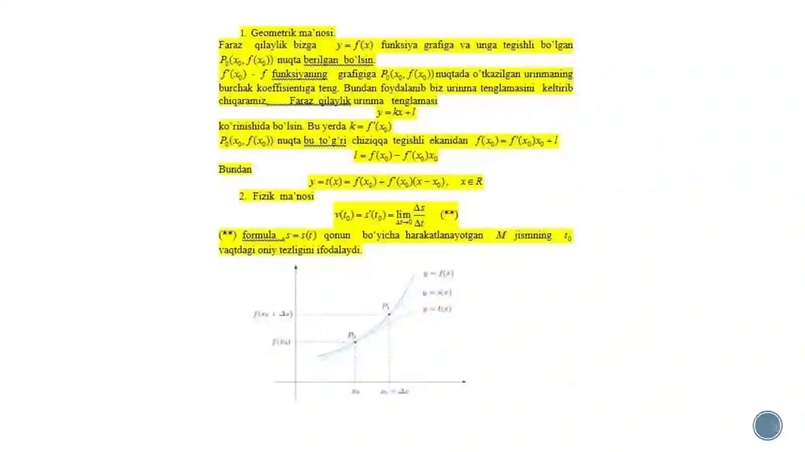 FUNKSIYA HOSILANING GEOMETRIK VA FIZIK MA’NOSI 4