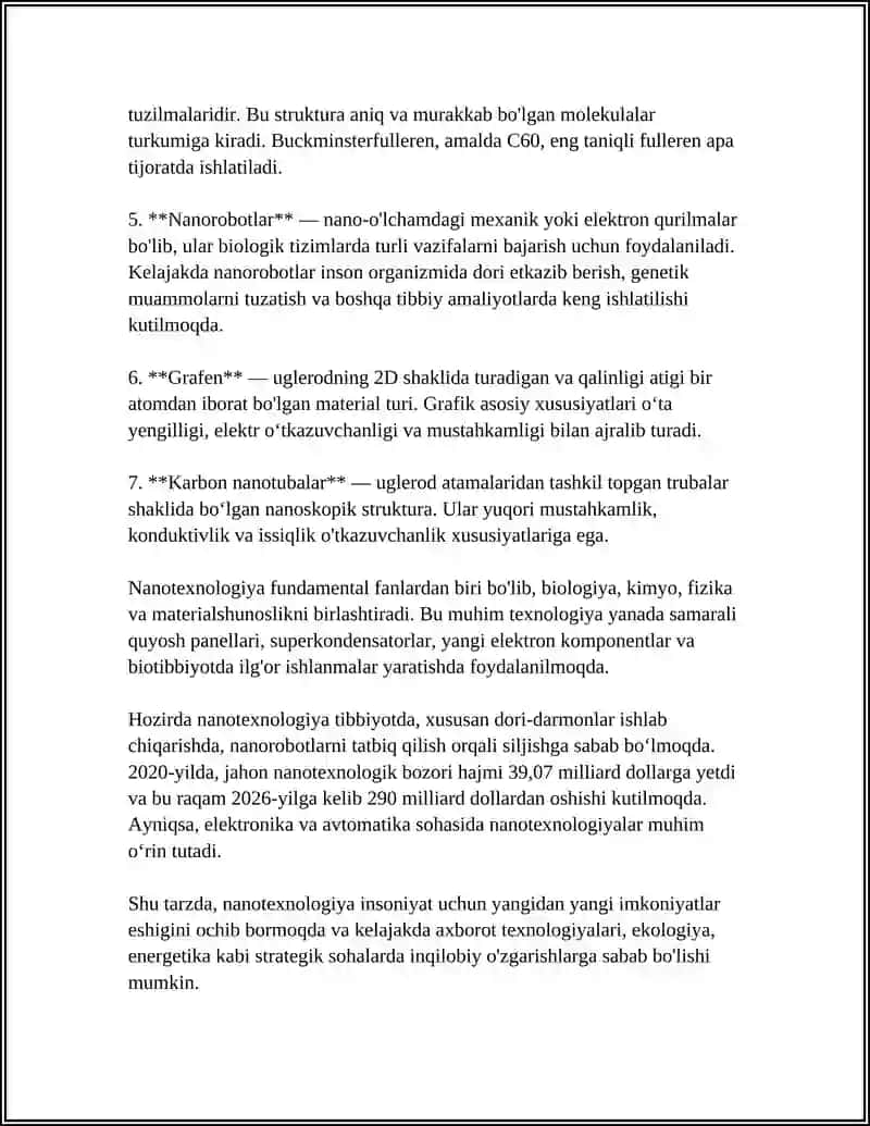 NANOTEXNOLOGIYALAR HAQIDA UMUMIY MA'LUMOT BERISH 4
