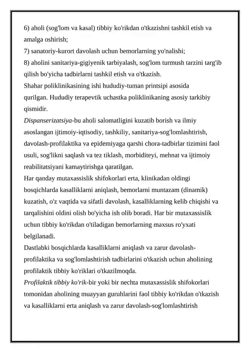 QISHLOQ AXOLISIGA TIBBIY XIZMATNI KO’RSATISH VA TASHKIL ETISH 4