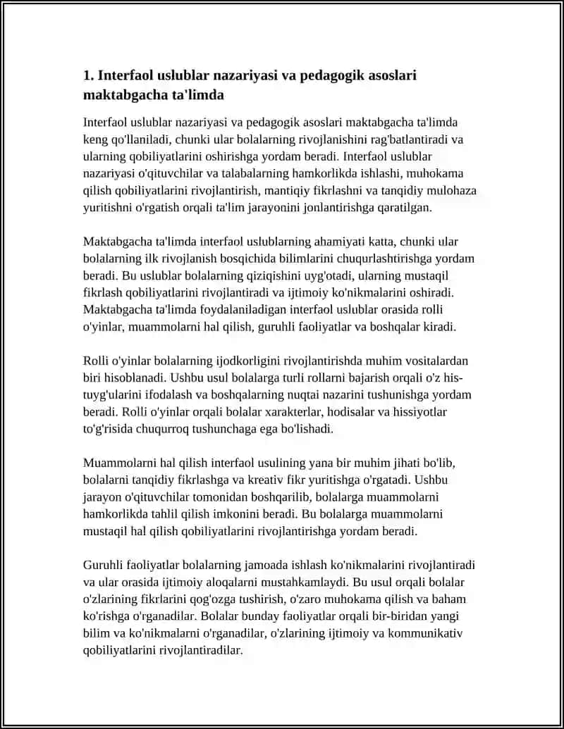 MAKTABGACHA TA'LIM TASHKILOTLARDA INTERFAOL USLUBLAR VA PEDAGOGIK TEXNOLOGIYALARINI QO'LLASH USLUBIYATI 4