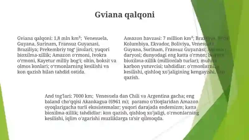 Janubiy Amerika materigining regional tabiiy olkalariga tavsiyalar 4