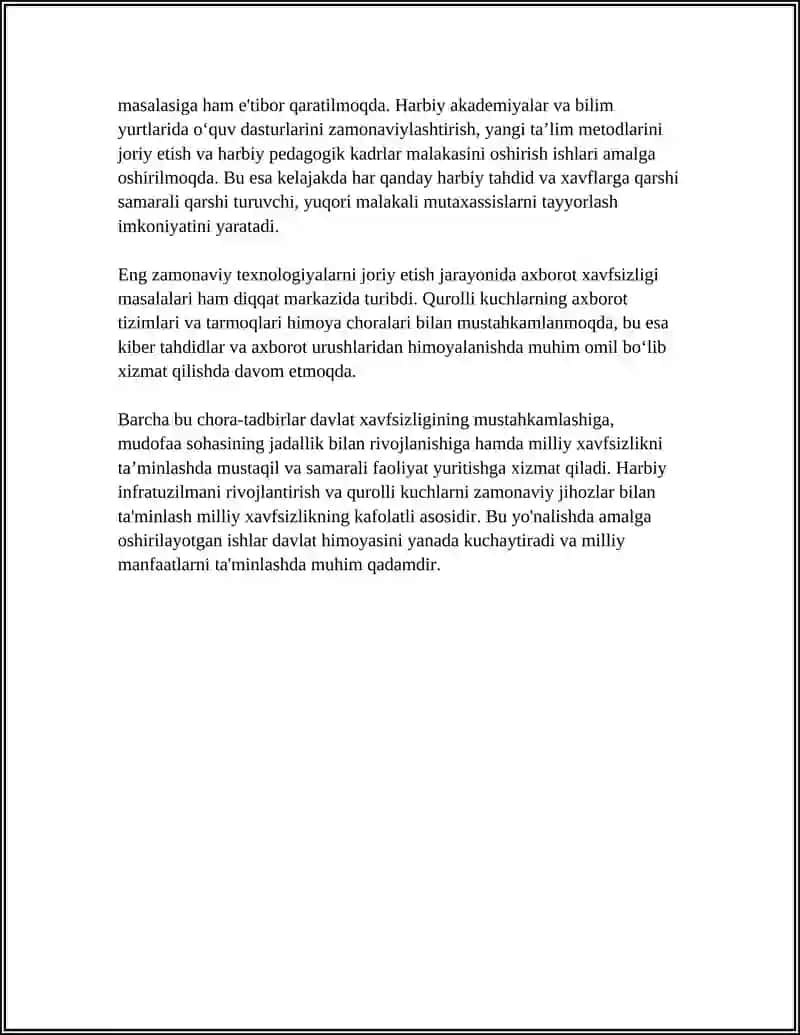 MILLIY XAVFSIZLIKNI TA'MINLASH BORASIDA AMALGA OSHIRILAYOTGAN ISHLAR 4