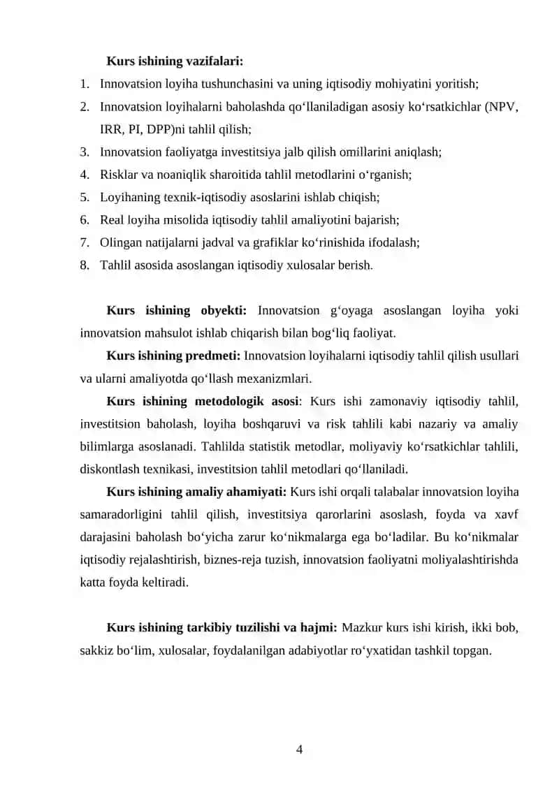 INNOVATSION LOYIHALARNI IQTISODIY TAHLIL QILISH 4