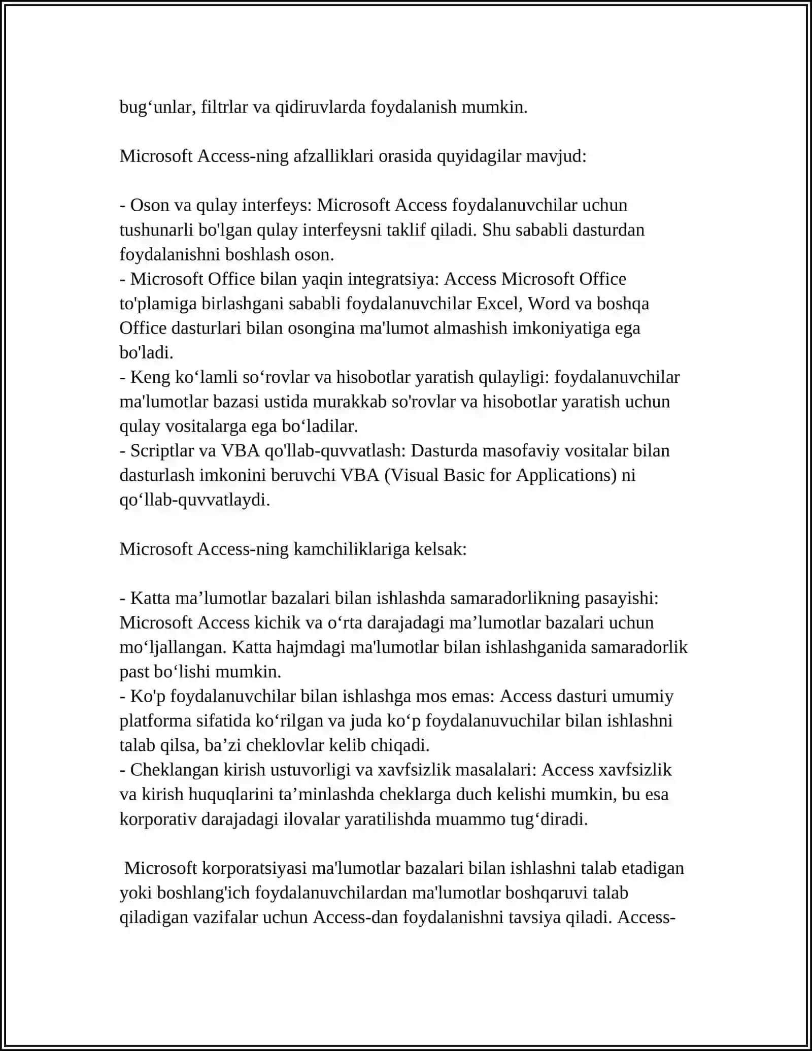 MICROSOFT ACCESS DASTURI VA UNING IMKONIYATLARI 4