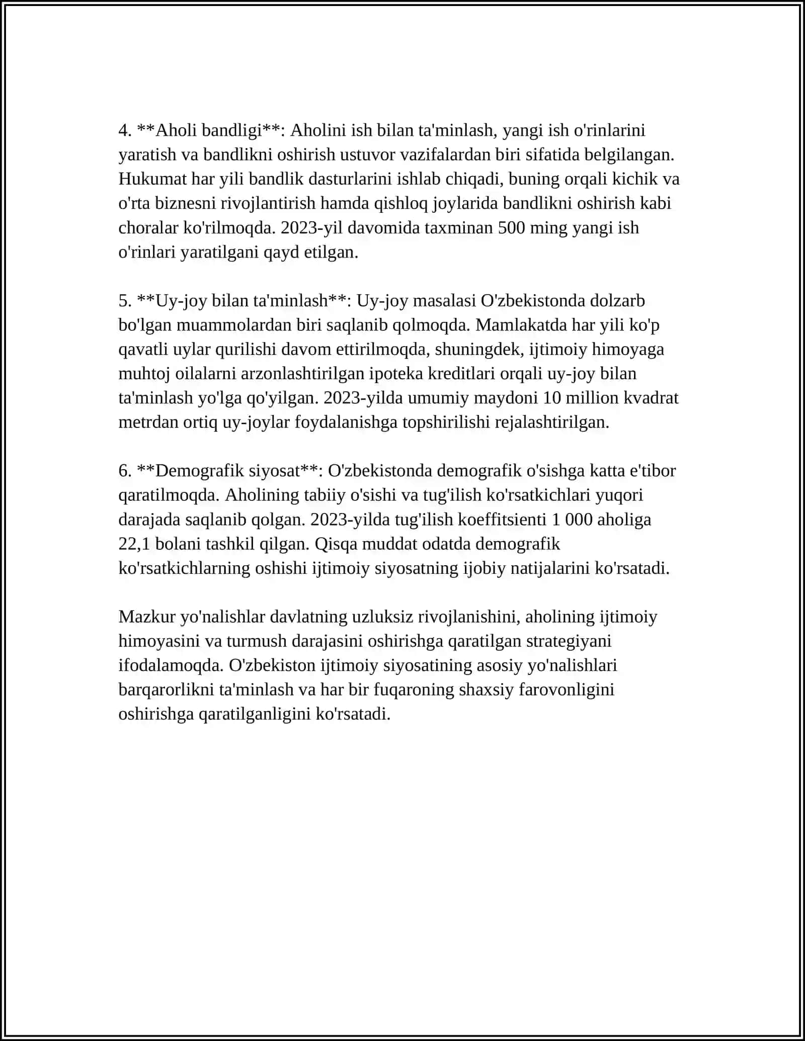 O'ZBEKISTONDAGI IJTIMOIY SIYOSAT VA AHOLI DAROMADLARINI OSHIRISH 4