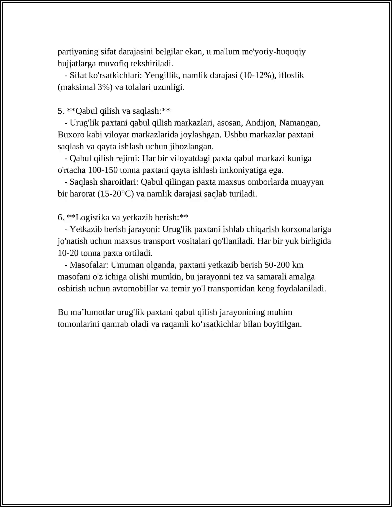 TAYYORLOV MASKANLARIDA URUG'LIK PAXTANI QABUL QILISH 4